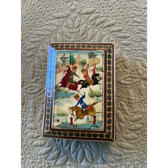 Vintage Trinket Box Hand Painted Persian Wood - Picture 1 of 6